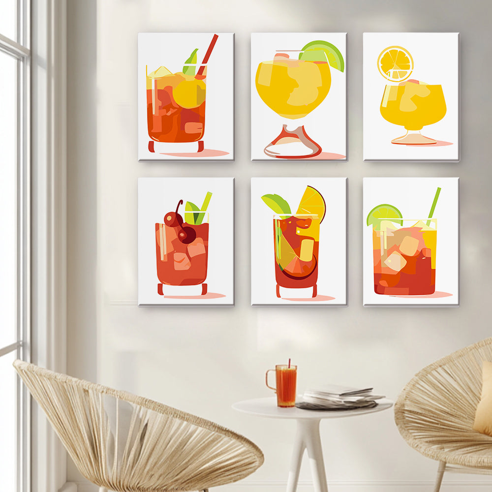 Lemon Cocktail with Ice 6 Pieces Mini Paint by Numbers