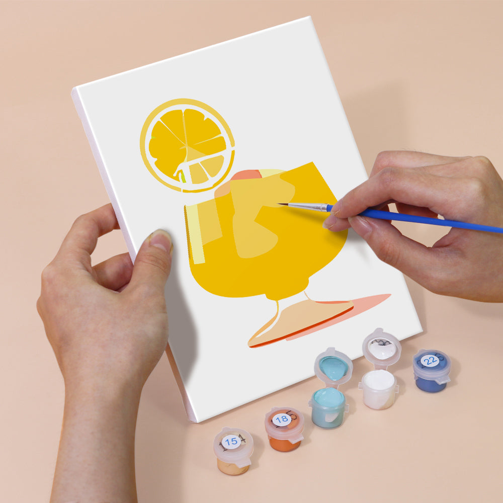 Lemon Cocktail with Ice 6 Pieces Mini Paint by Numbers