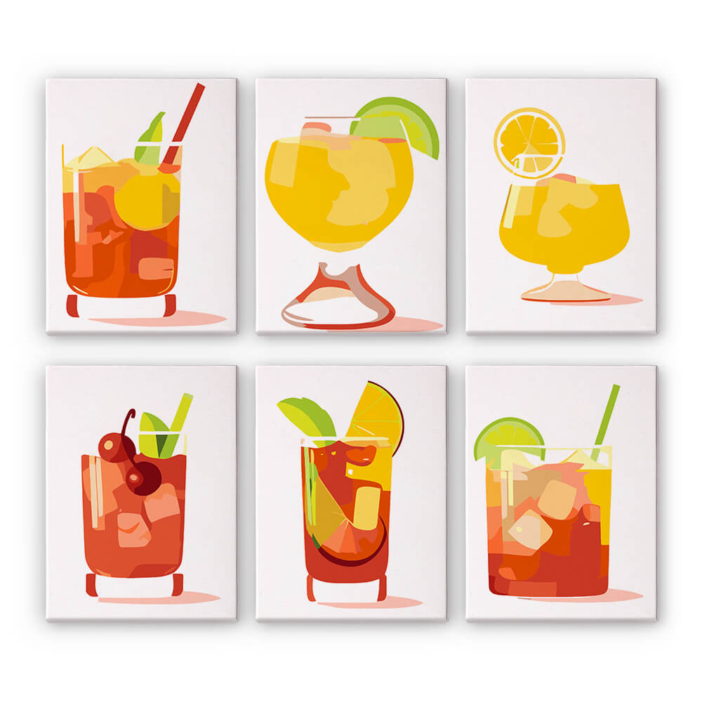 Lemon Cocktail with Ice 6 Pieces Mini Paint by Numbers