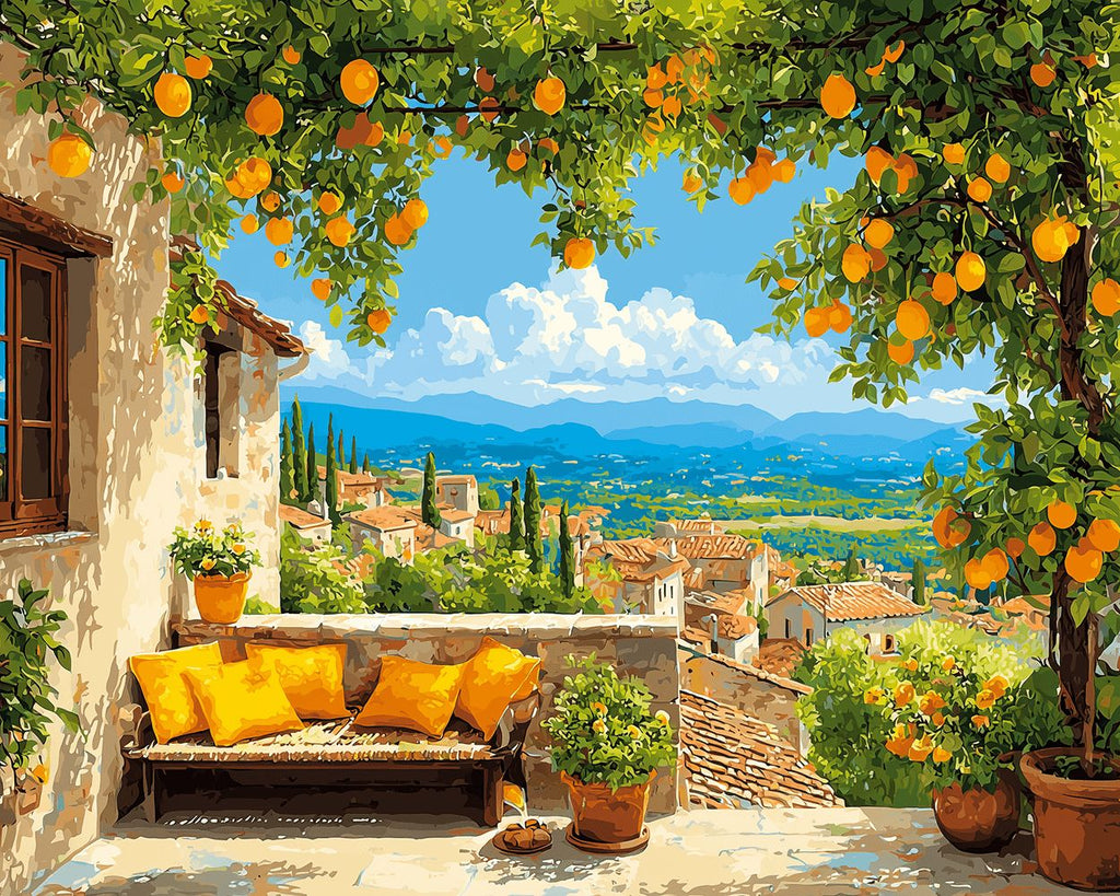 Lemon Tree full of Fruits outside the House Paint by Numbers