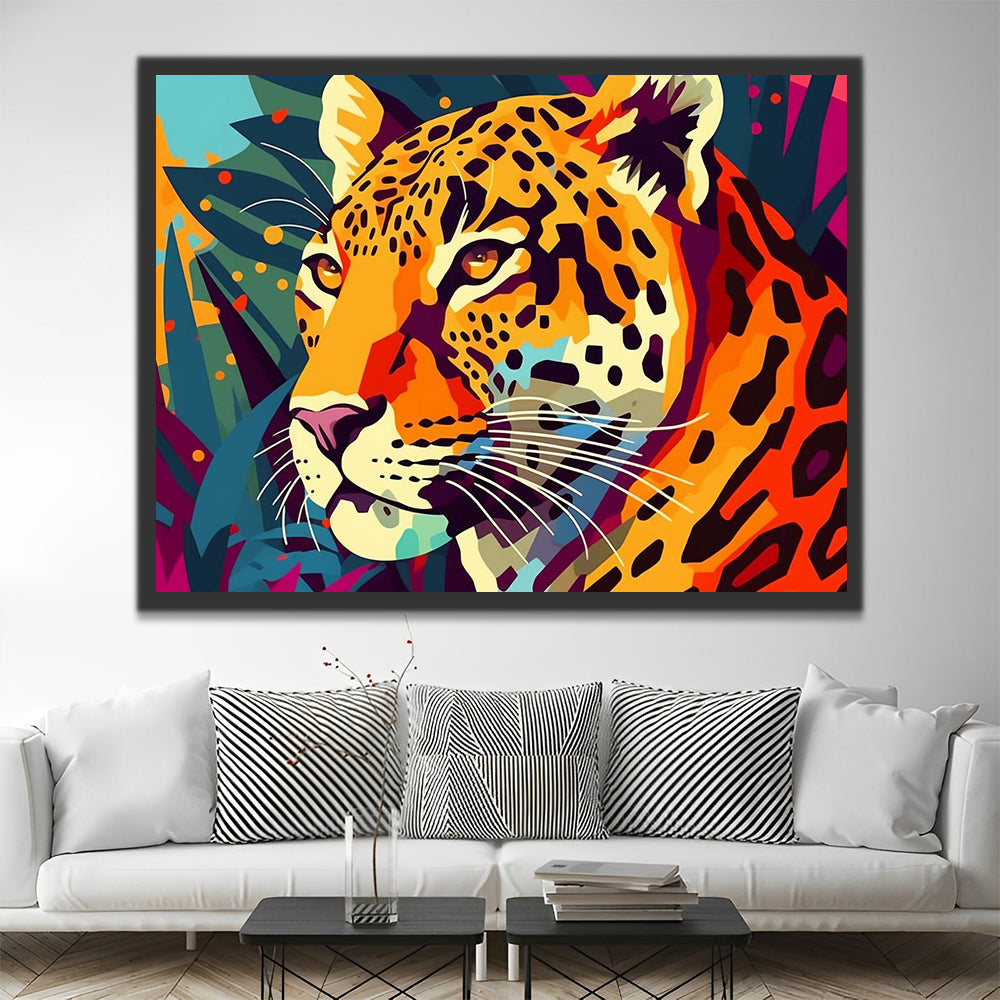 Leopard on Colorful Background Paint by Numbers