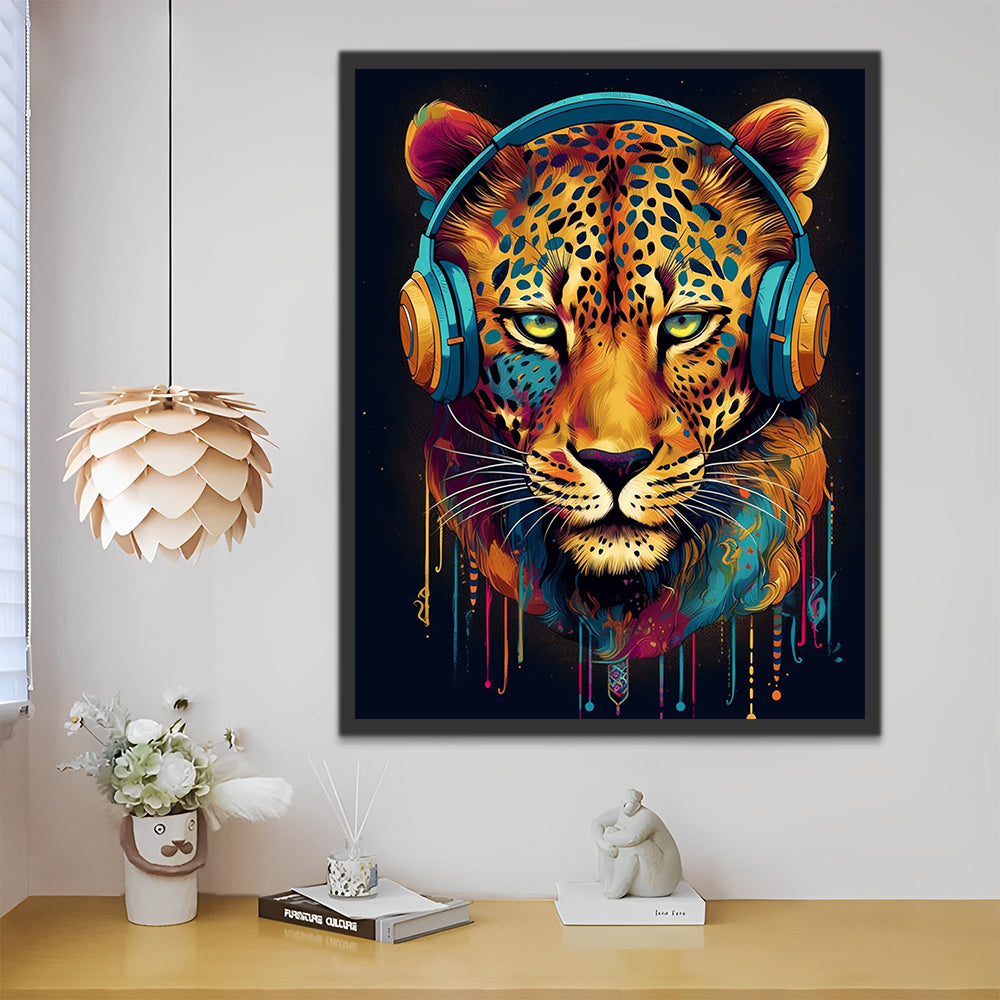 Leopard with Headphones Paint by Numbers