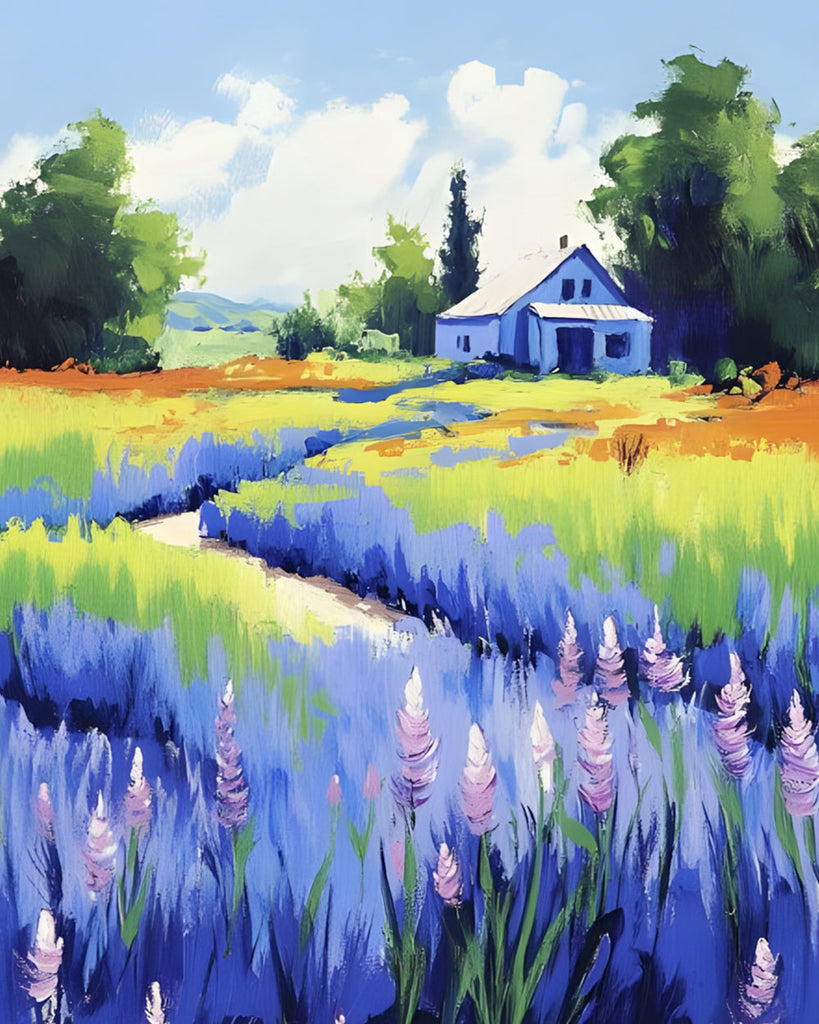 Little House in Lavender Field Paint by Numbers