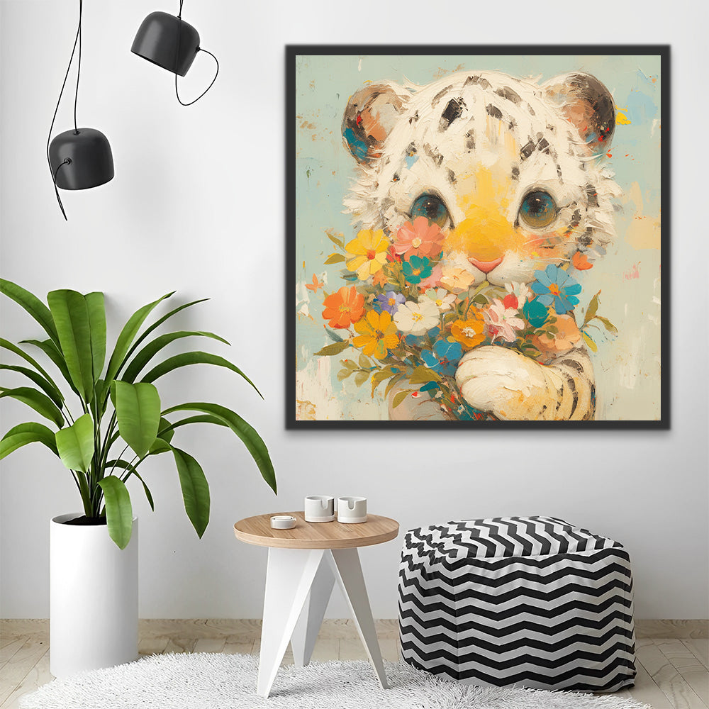 Little Leopard Holding Flowers Paint by Numbers