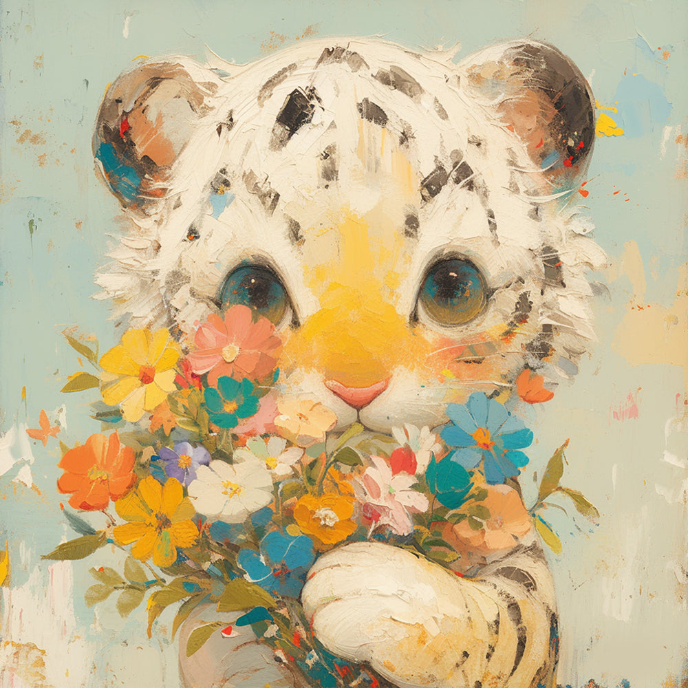 Little Leopard Holding Flowers Paint by Numbers