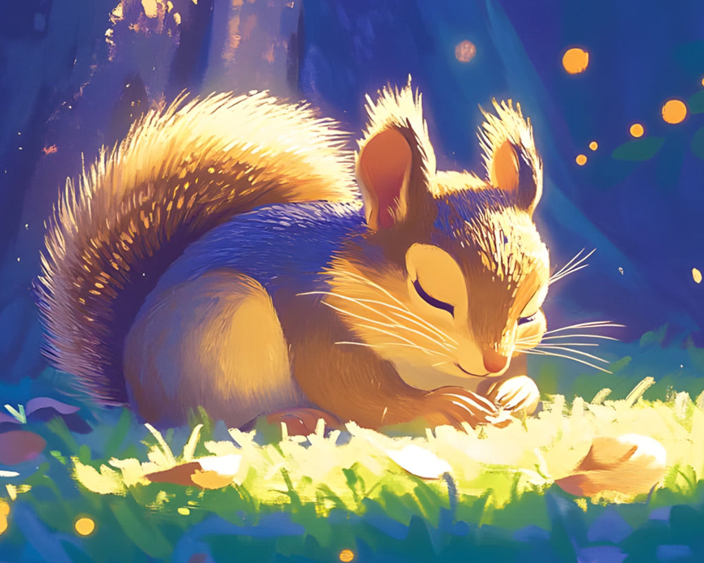 Little Squirrel in the Moonlight Paint by Numbers