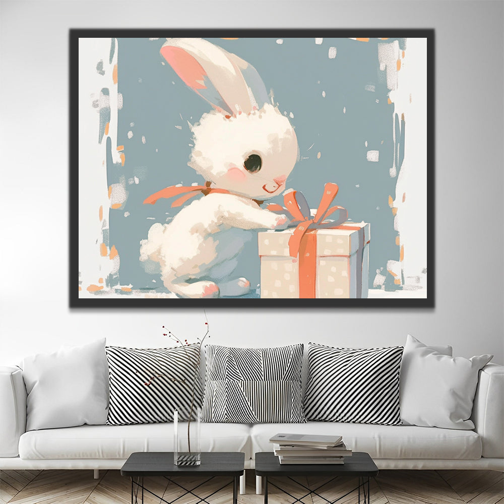 Little White Rabbit Opening Gift Paint by Numbers