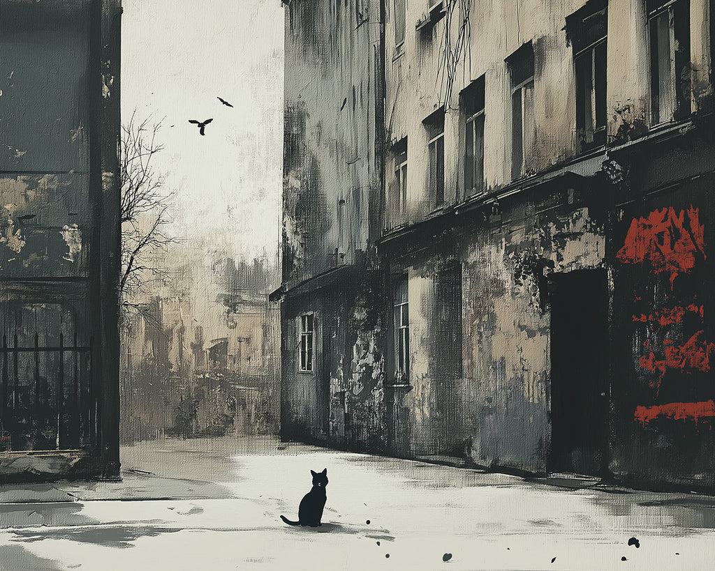 Lonely Building and Black Cat Paint by Numbers