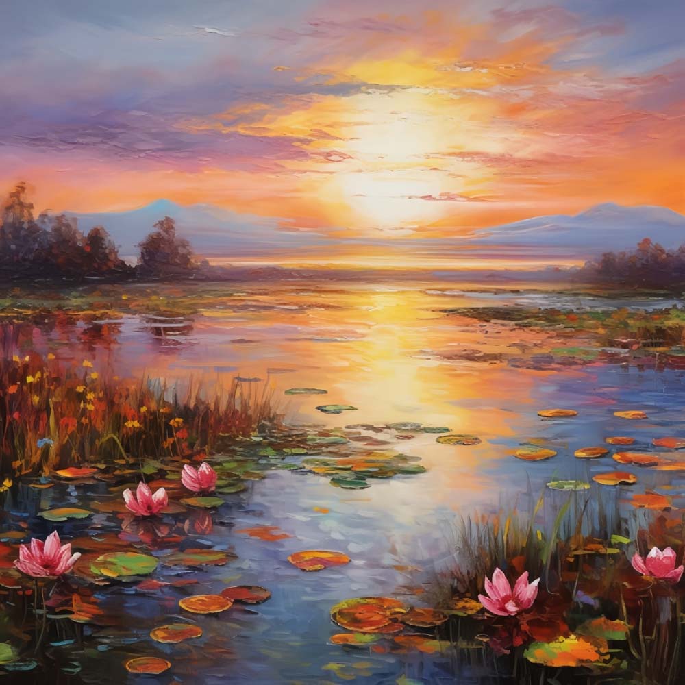 Lotus Lake Sunset Paint by Numbers