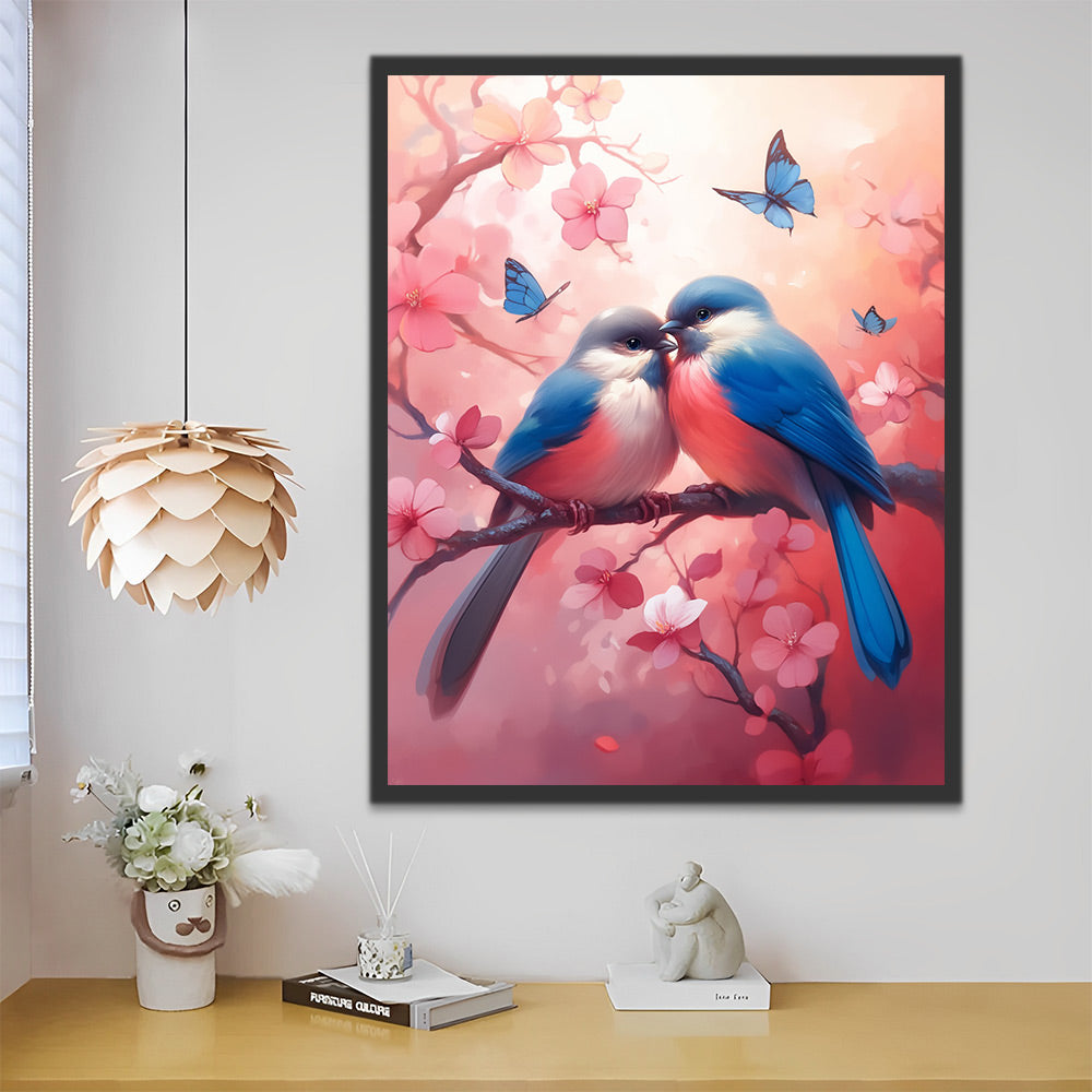 Lovebirds on Pink Tree Paint by Numbers