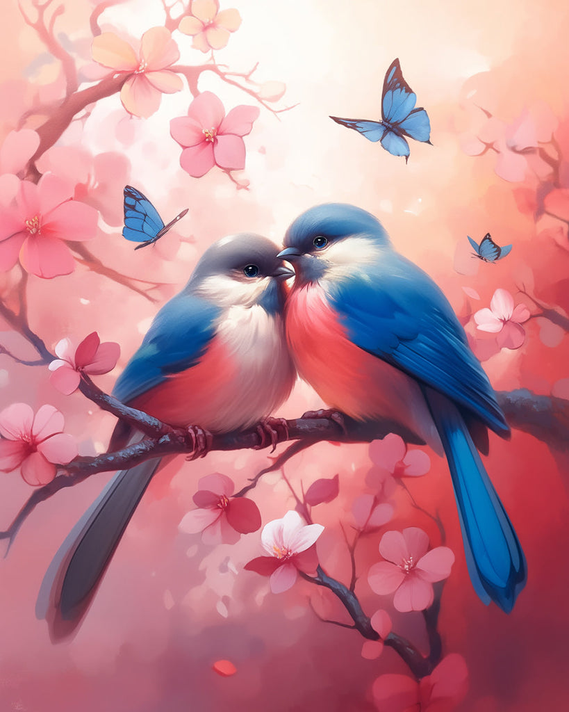 Lovebirds on Pink Tree Paint by Numbers