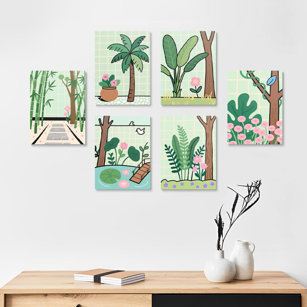 Lush Green Spring Scenery 6 Pieces Mini Paint by Numbers