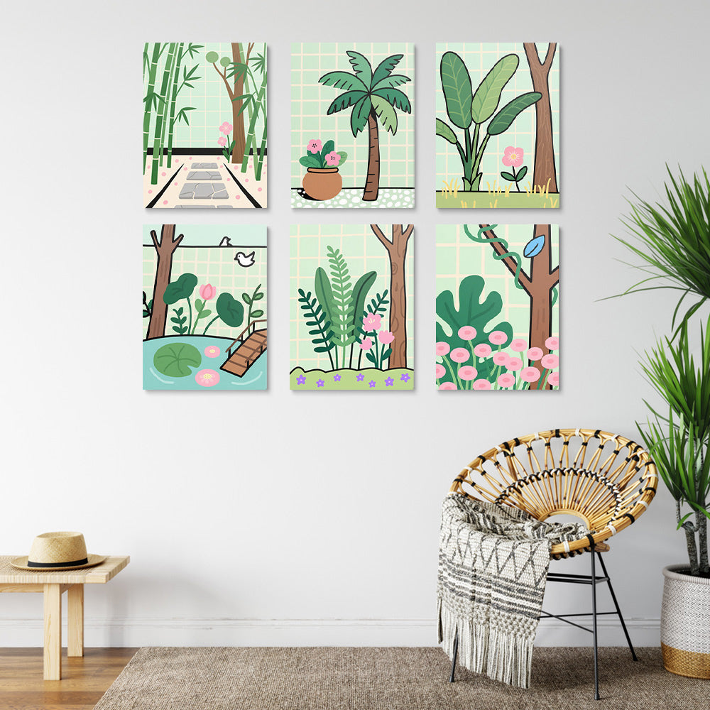 Lush Green Spring Scenery 6 Pieces Mini Paint by Numbers