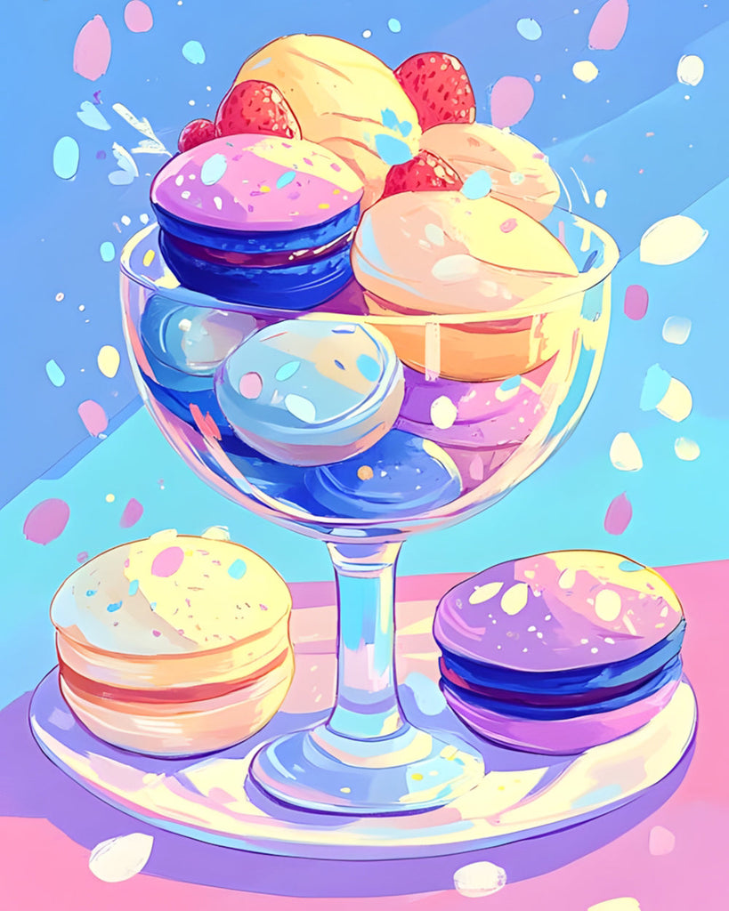 Macaron Cookies in Wine Glass Paint by Numbers