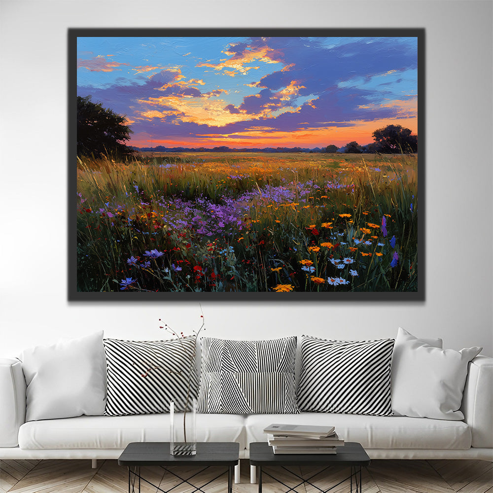 Meadow Full of Wild Flowers at Dusk Paint by Numbers