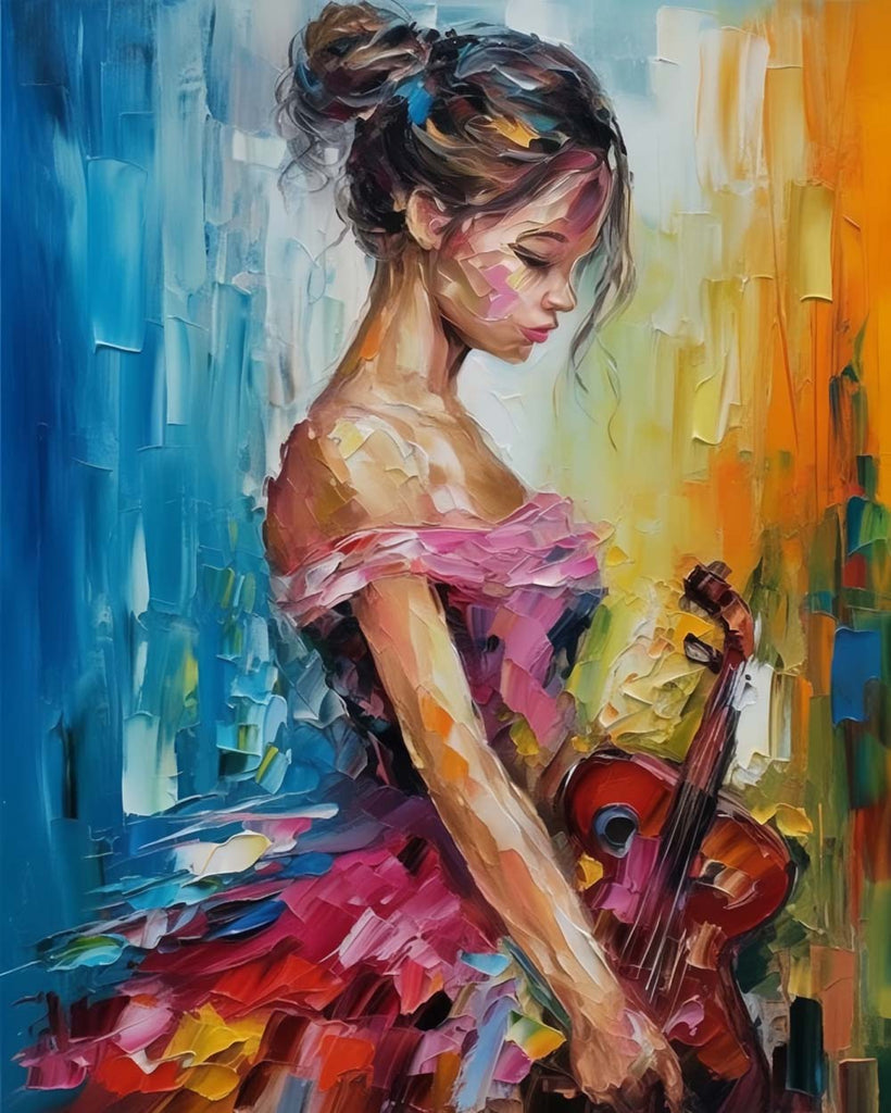 Melancholy Girl with a Violin Paint by Numbers