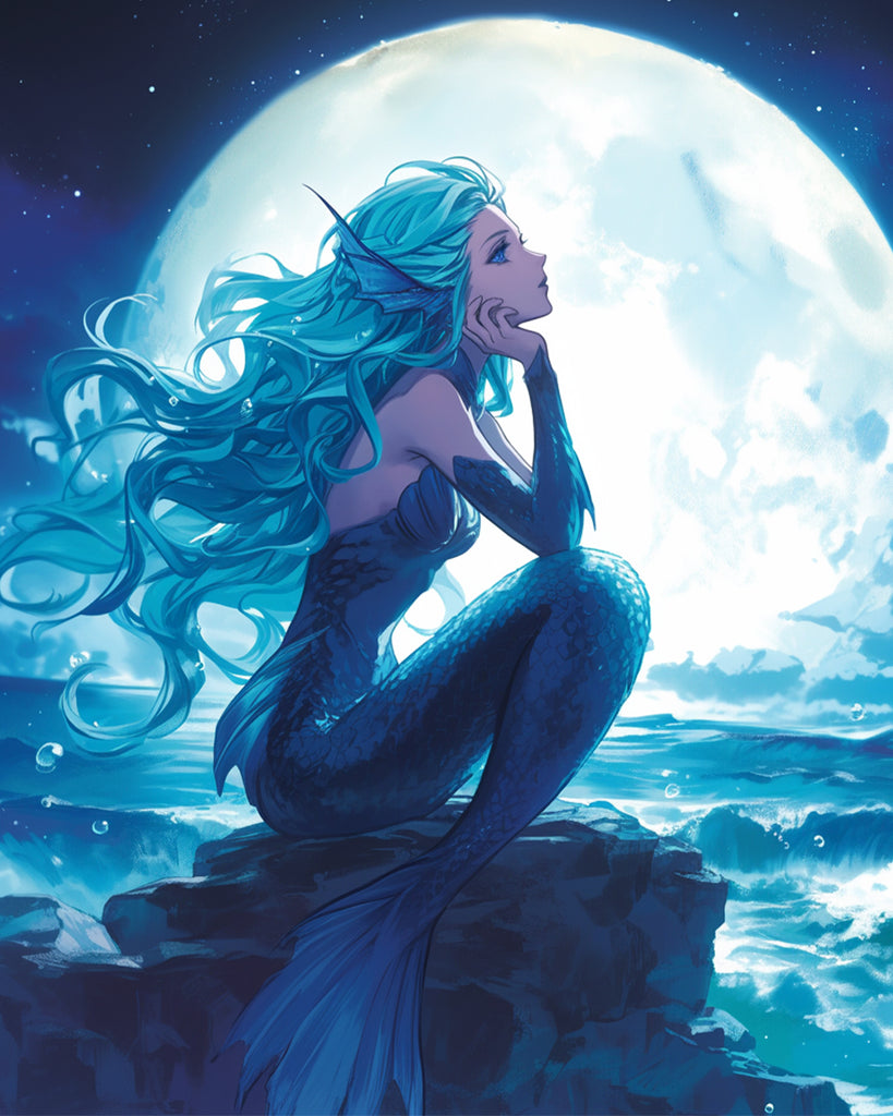 Mermaid with Blue Hair Paint by Numbers