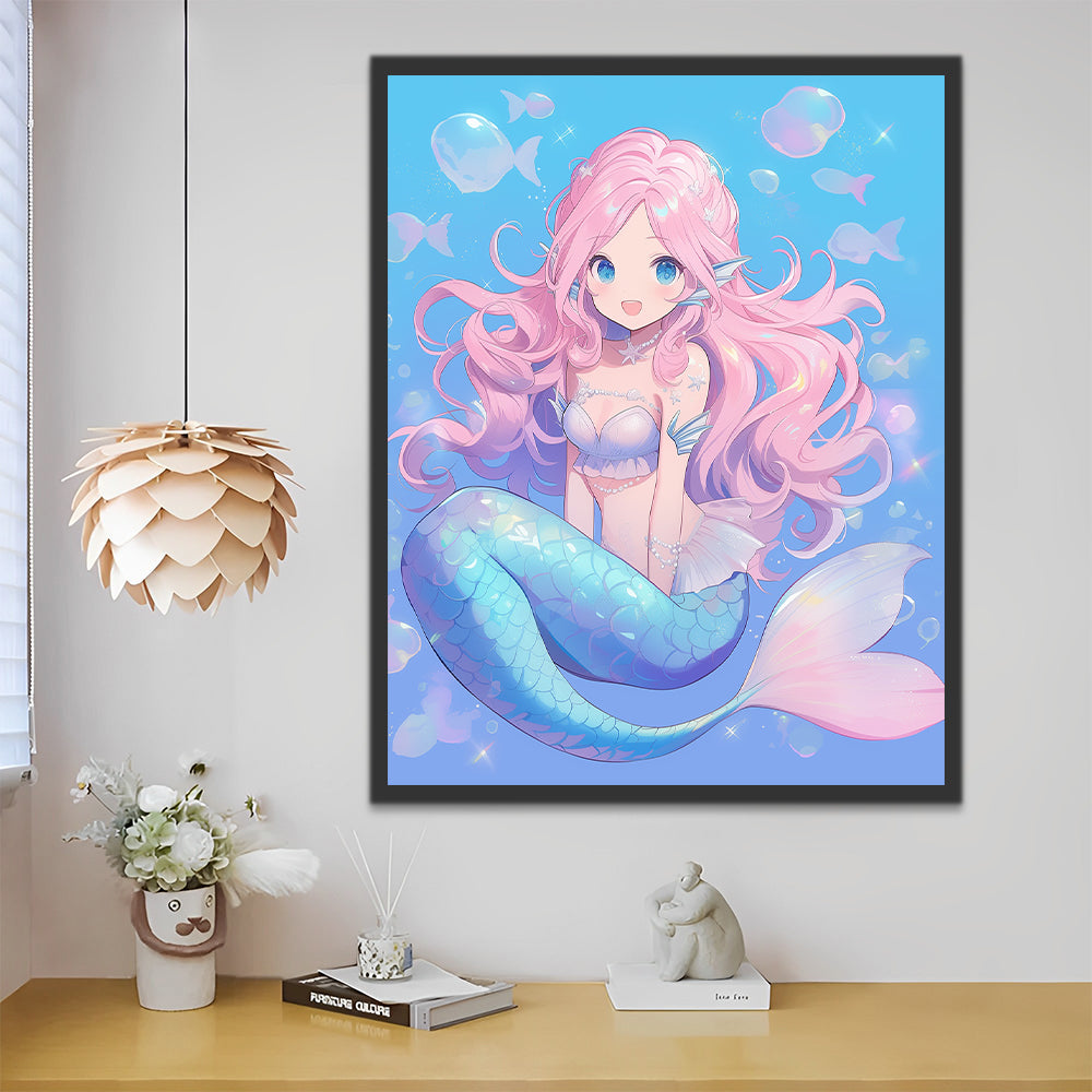 Mermaid with Pink Hair Paint by Numbers