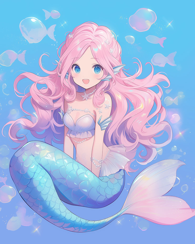 Mermaid with Pink Hair Paint by Numbers