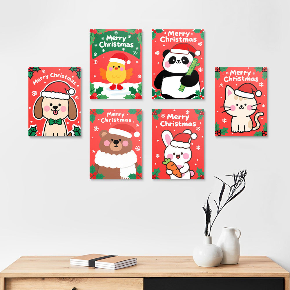 Merry Christmas to Cartoon Animals 6 Pieces Mini Paint by Numbers 