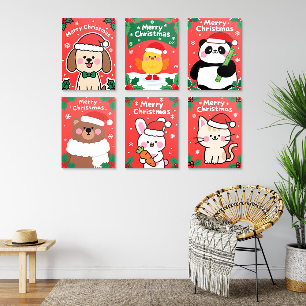 Merry Christmas to Cartoon Animals 6 Pieces Mini Paint by Numbers 