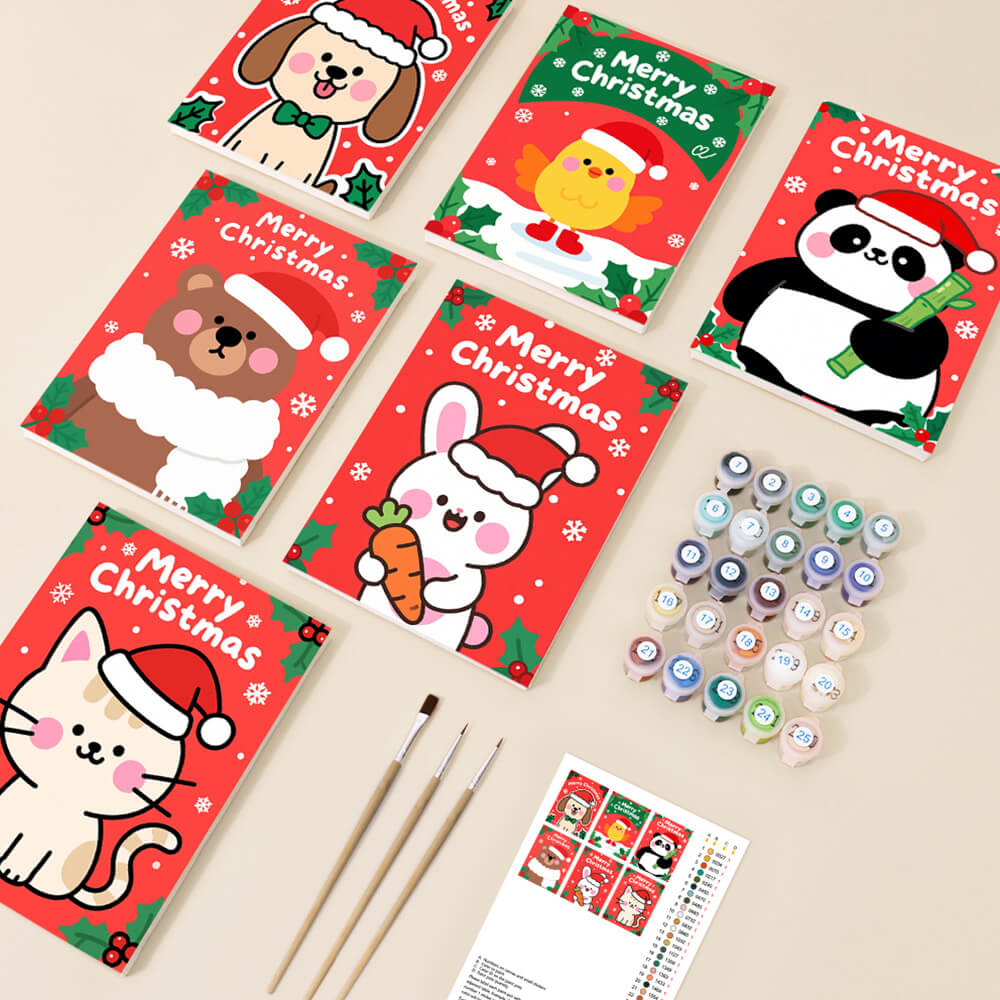Merry Christmas to Cartoon Animals 6 Pieces Mini Paint by Numbers 
