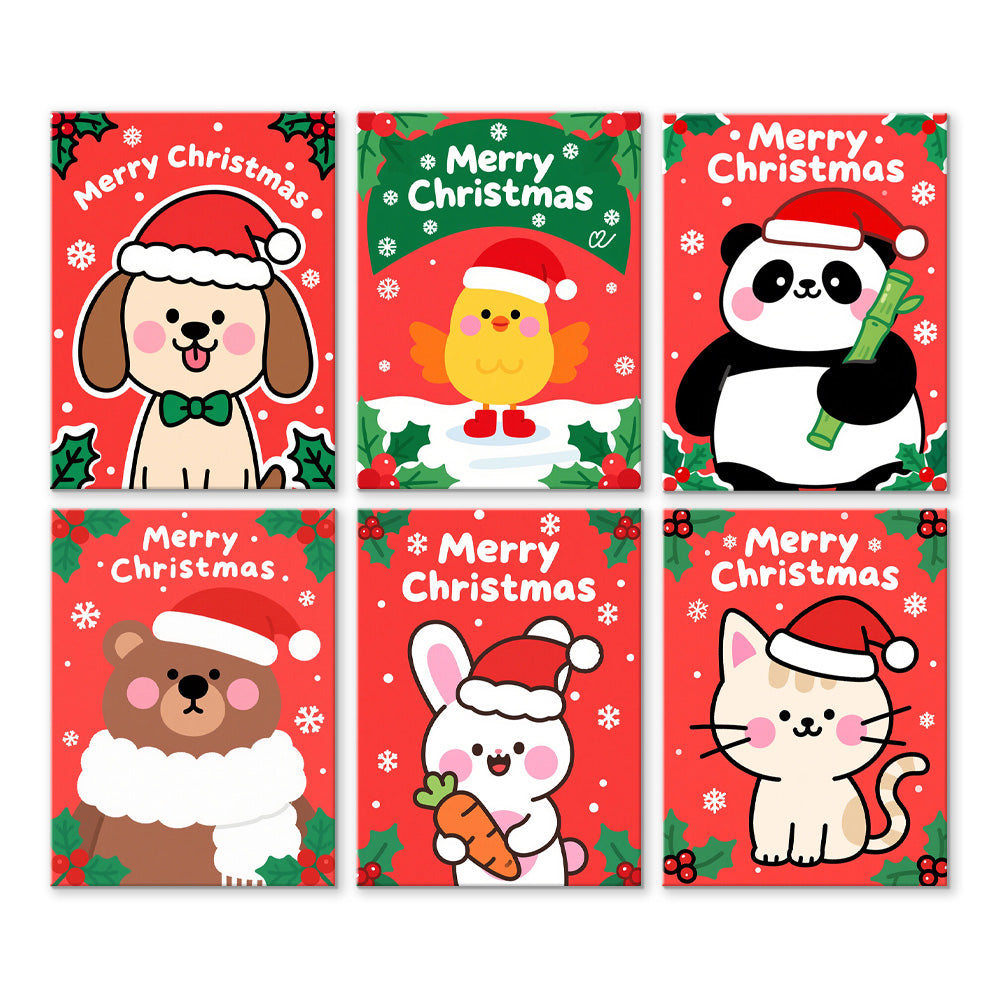 Merry Christmas to Cartoon Animals 6 Pieces Mini Paint by Numbers 
