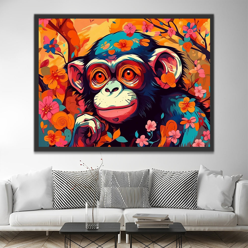 Monkey Surrounded by Flowers Paint by Numbers