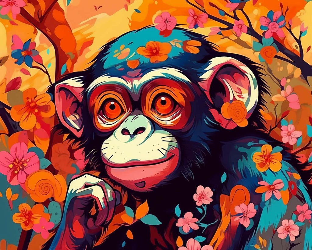 Monkey Surrounded by Flowers Paint by Numbers