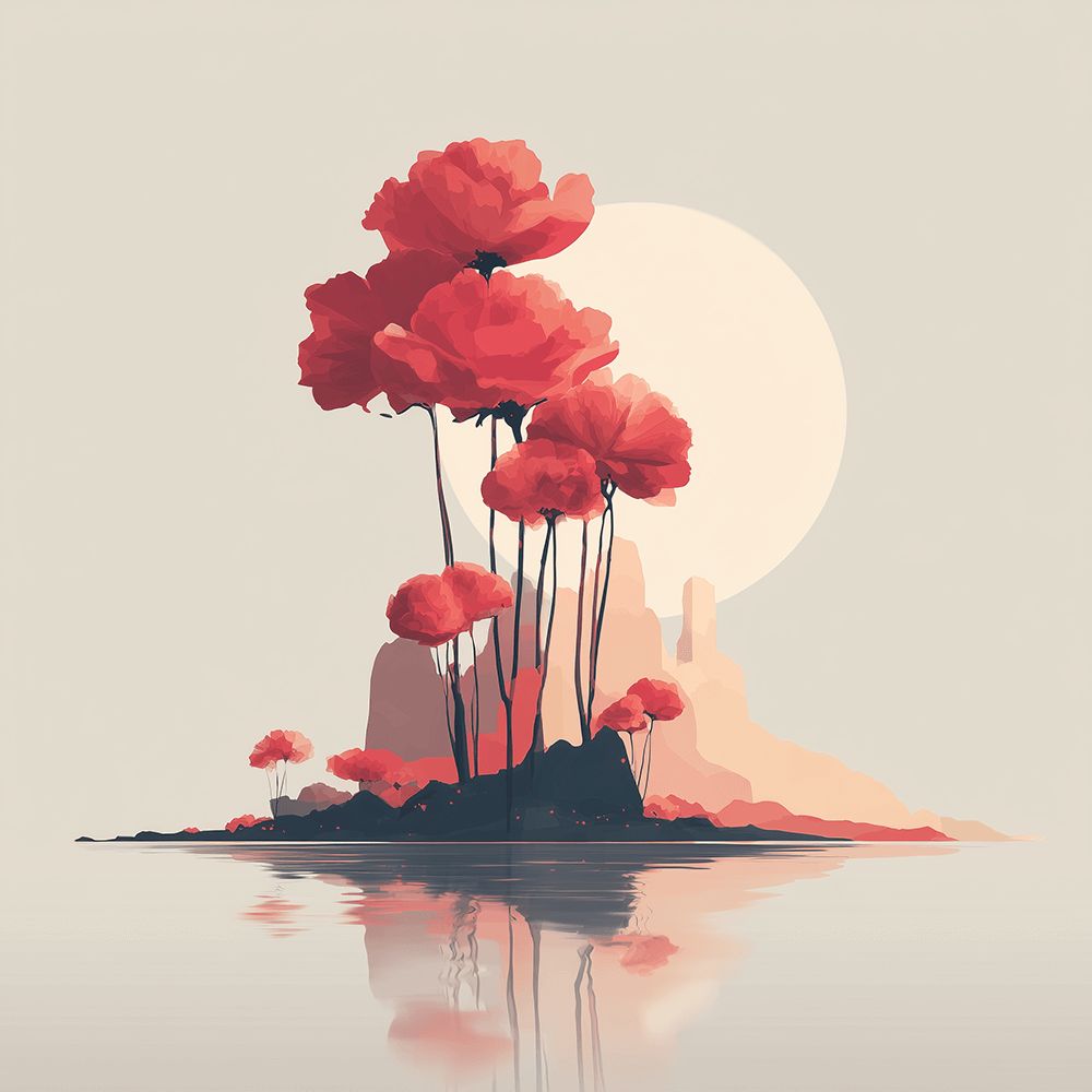 Moon and Red Poppies Paint by Numbers