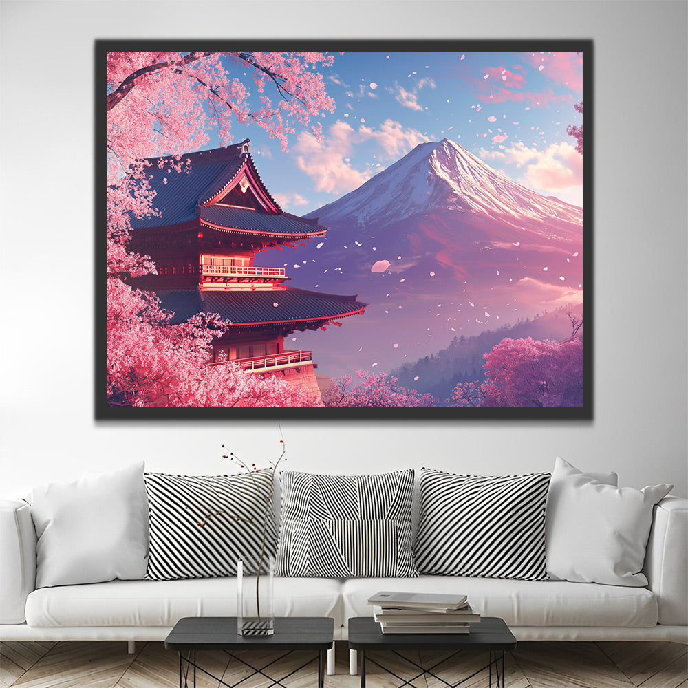 Mount Fuji under the Cherry Blossom Trees Paint by Numbers