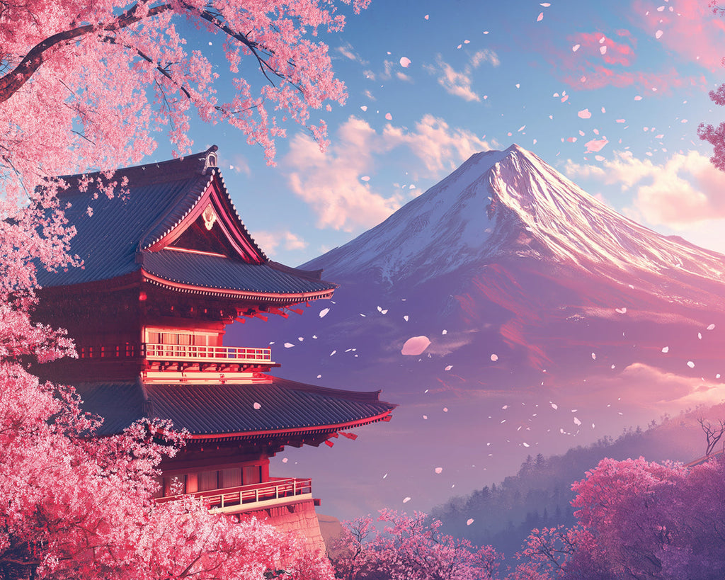 Mount Fuji under the Cherry Blossom Trees Paint by Numbers