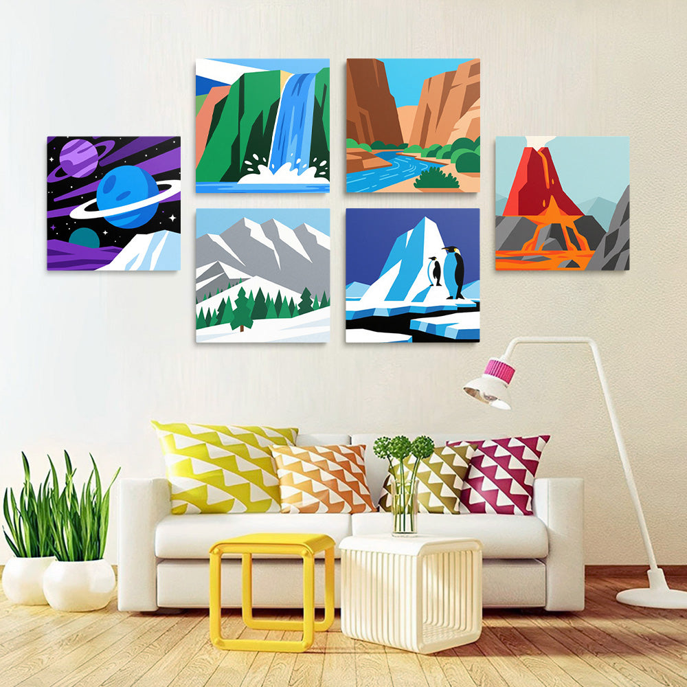 Mountains and Waterfall 6 Pieces Mini Paint by Numbers