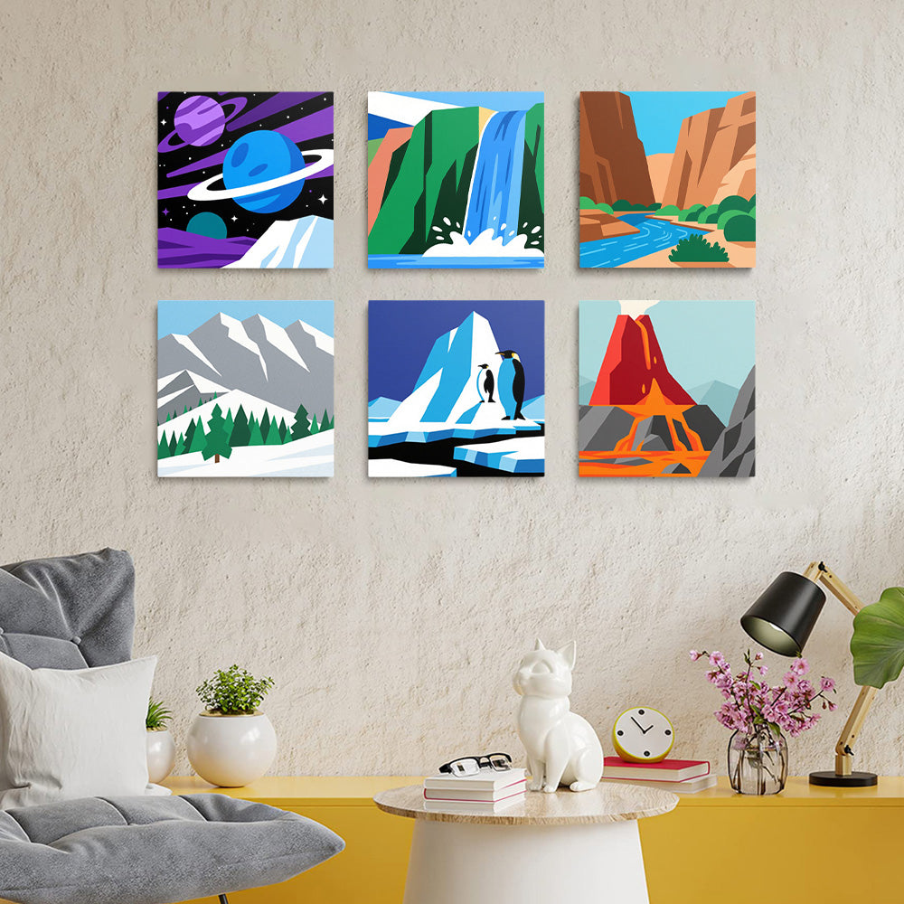 Mountains and Waterfall 6 Pieces Mini Paint by Numbers