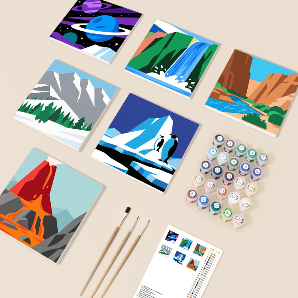 Mountains and Waterfall 6 Pieces Mini Paint by Numbers