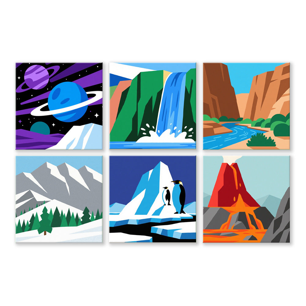 Mountains and Waterfall 6 Pieces Mini Paint by Numbers