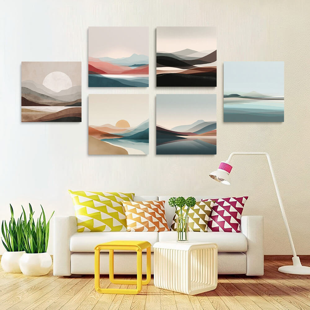 Mountains, Sea and Rising Sun 6 Pieces Mini Paint by Numbers 