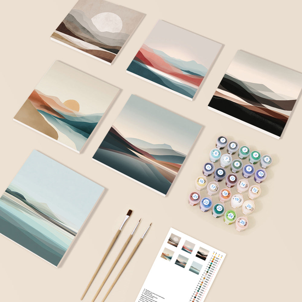 Mountains, Sea and Rising Sun 6 Pieces Mini Paint by Numbers 