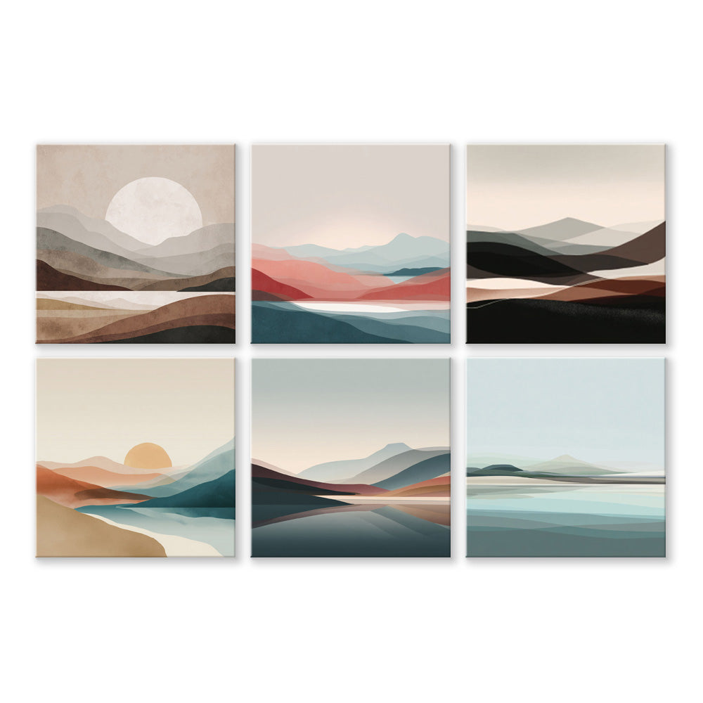 Mountains, Sea and Rising Sun 6 Pieces Mini Paint by Numbers 