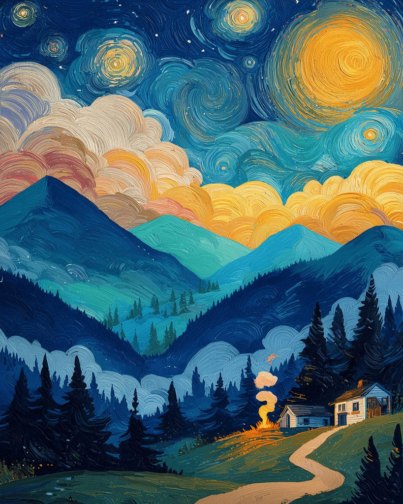 Mountains under the Starry Night Paint by Numbers