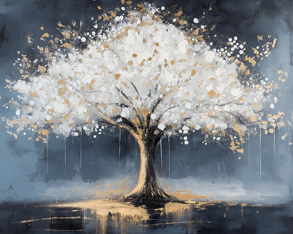 Mystical White and Gold Tree Paint by Numbers