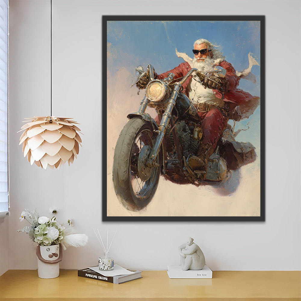 Old Man in Red Riding a Motorcycle Paint by Numbers