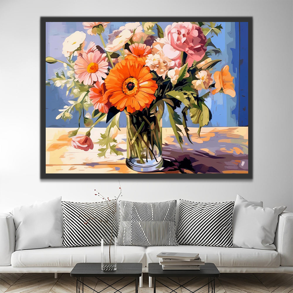 Orange and Pink Chrysanthemums Paint by Numbers