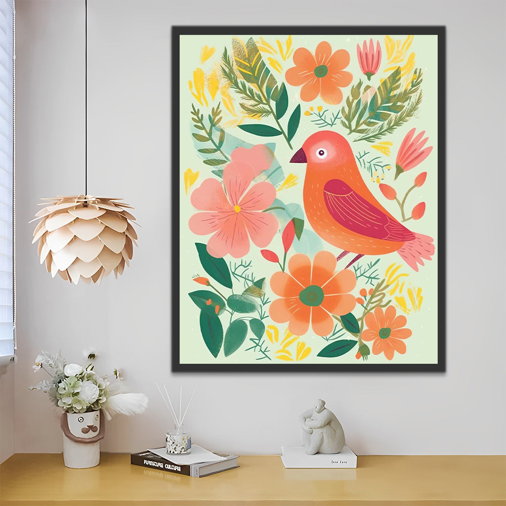 Orange Bird and Flowers Paint by Numbers for Kids