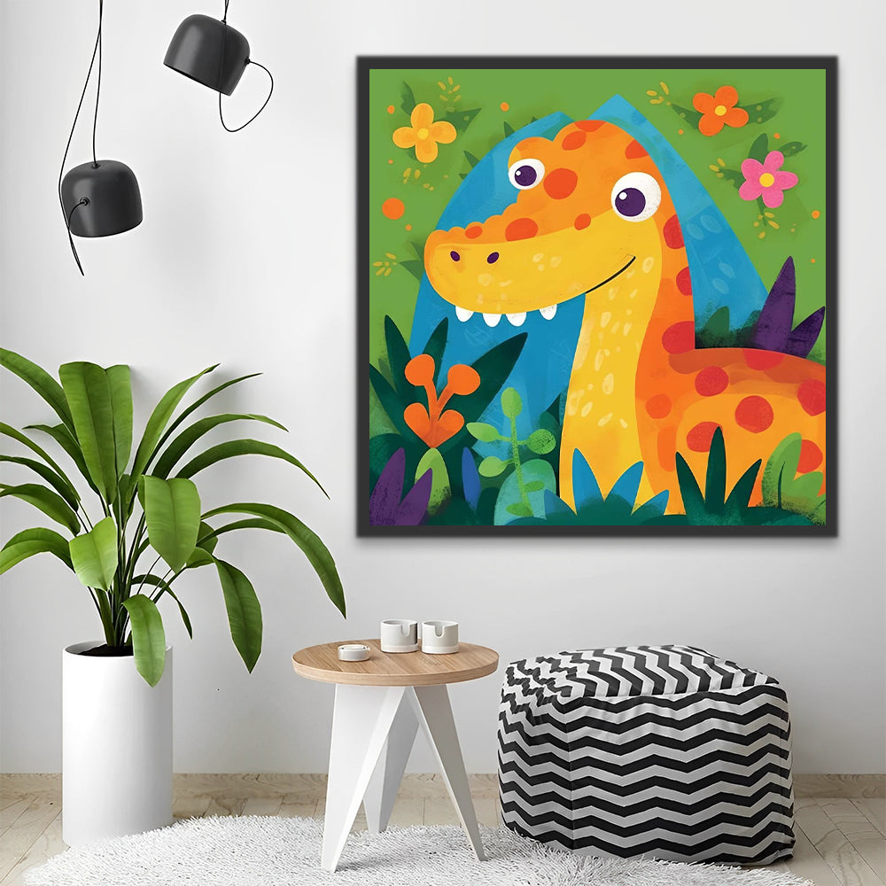 Orange Cartoon Dinosaur Paint by Numbers for Kids