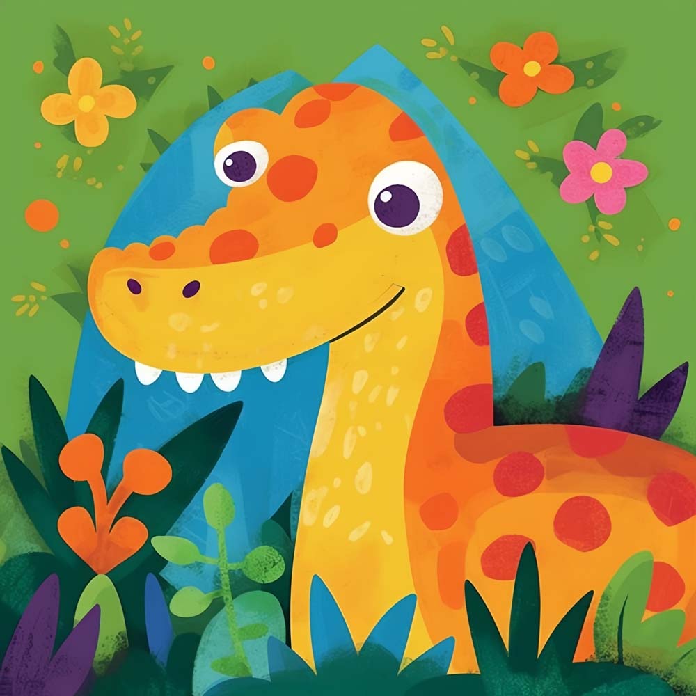 Orange Cartoon Dinosaur Paint by Numbers for Kids