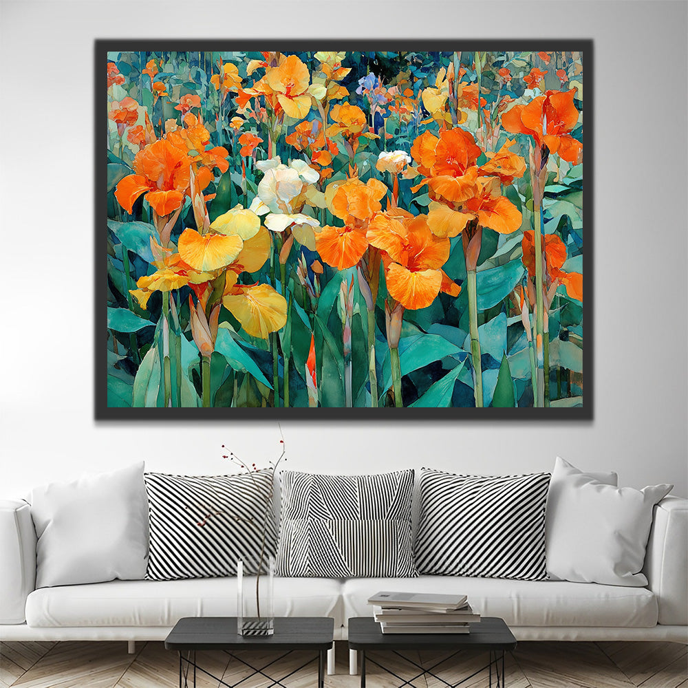 Orange Iris Bush Paint by Numbers