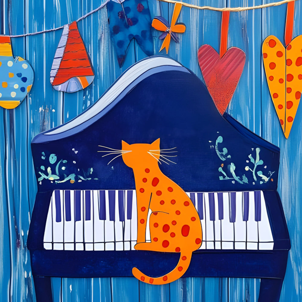 Orange Kitten Playing Piano Paint by Numbers