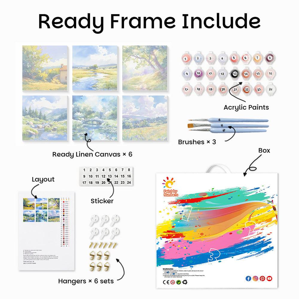 Outdoor Scenery on a Sunny Day 6 Pieces Mini Paint by Numbers