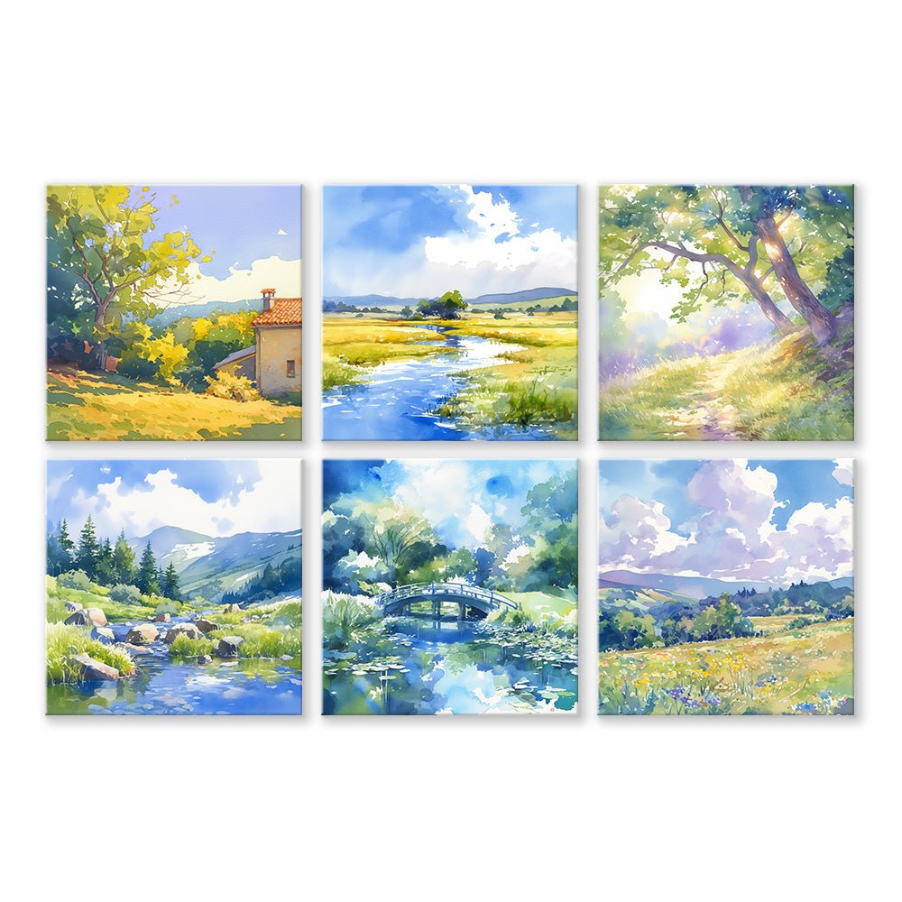 Outdoor Scenery on a Sunny Day 6 Pieces Mini Paint by Numbers